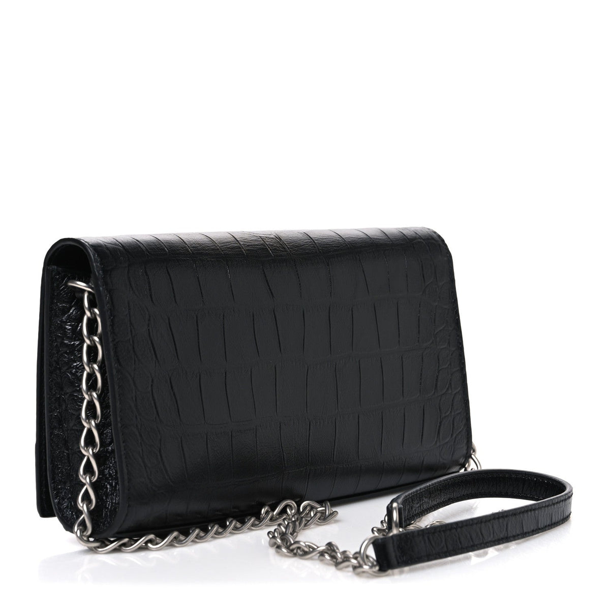 Crocodile Embossed Calfskin Classic Silver Hardware Le City Wallet On Chain Silver