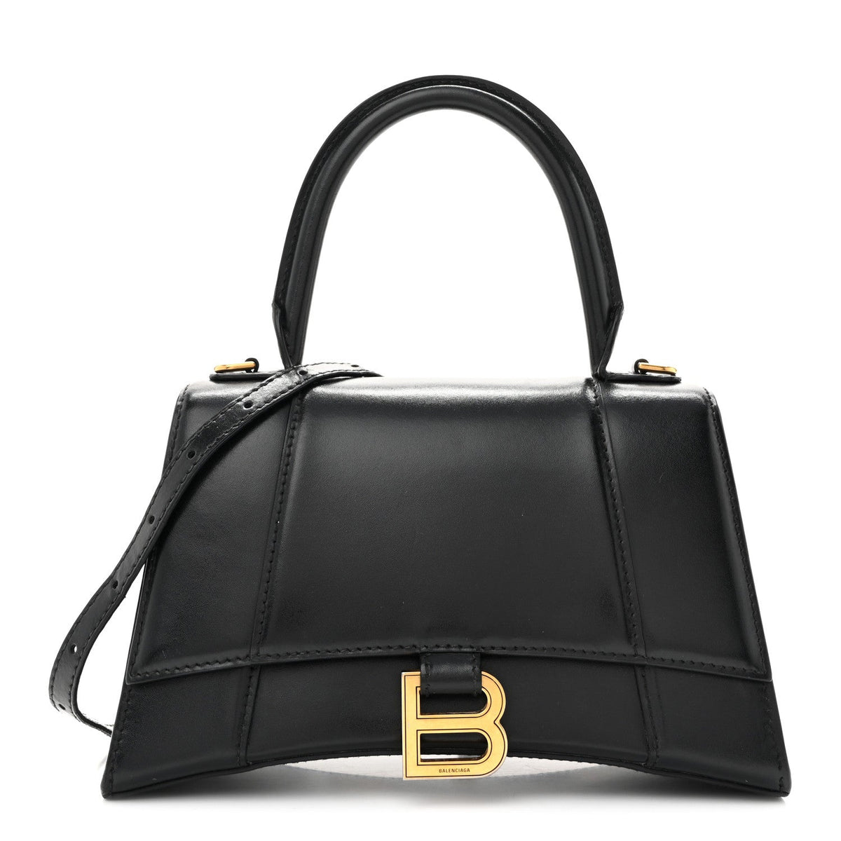 Shiny Box Calfskin Small Hourglass Top Handle Bag Black