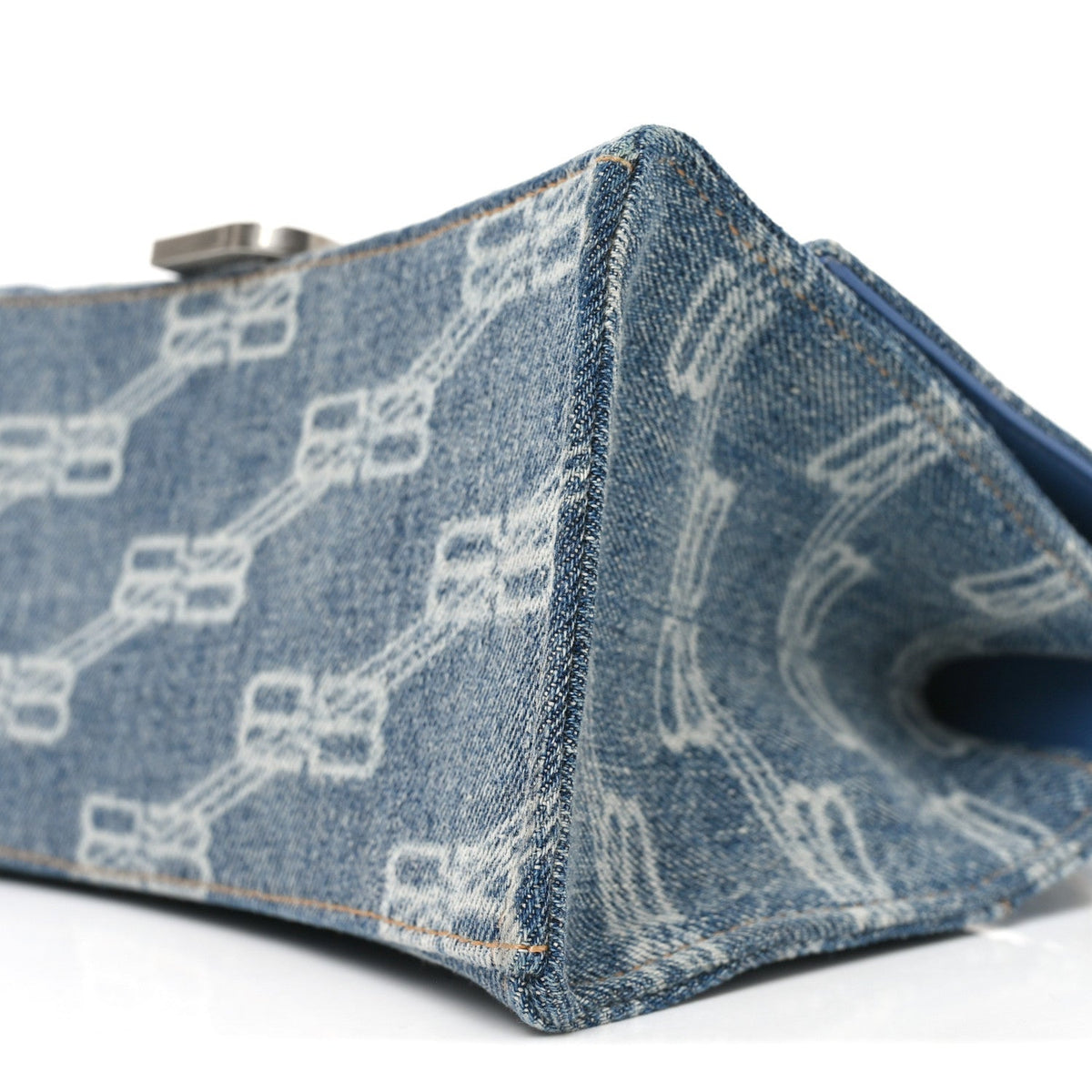 Denim BB Monogram Small Hourglass Top Handle Bag Blue