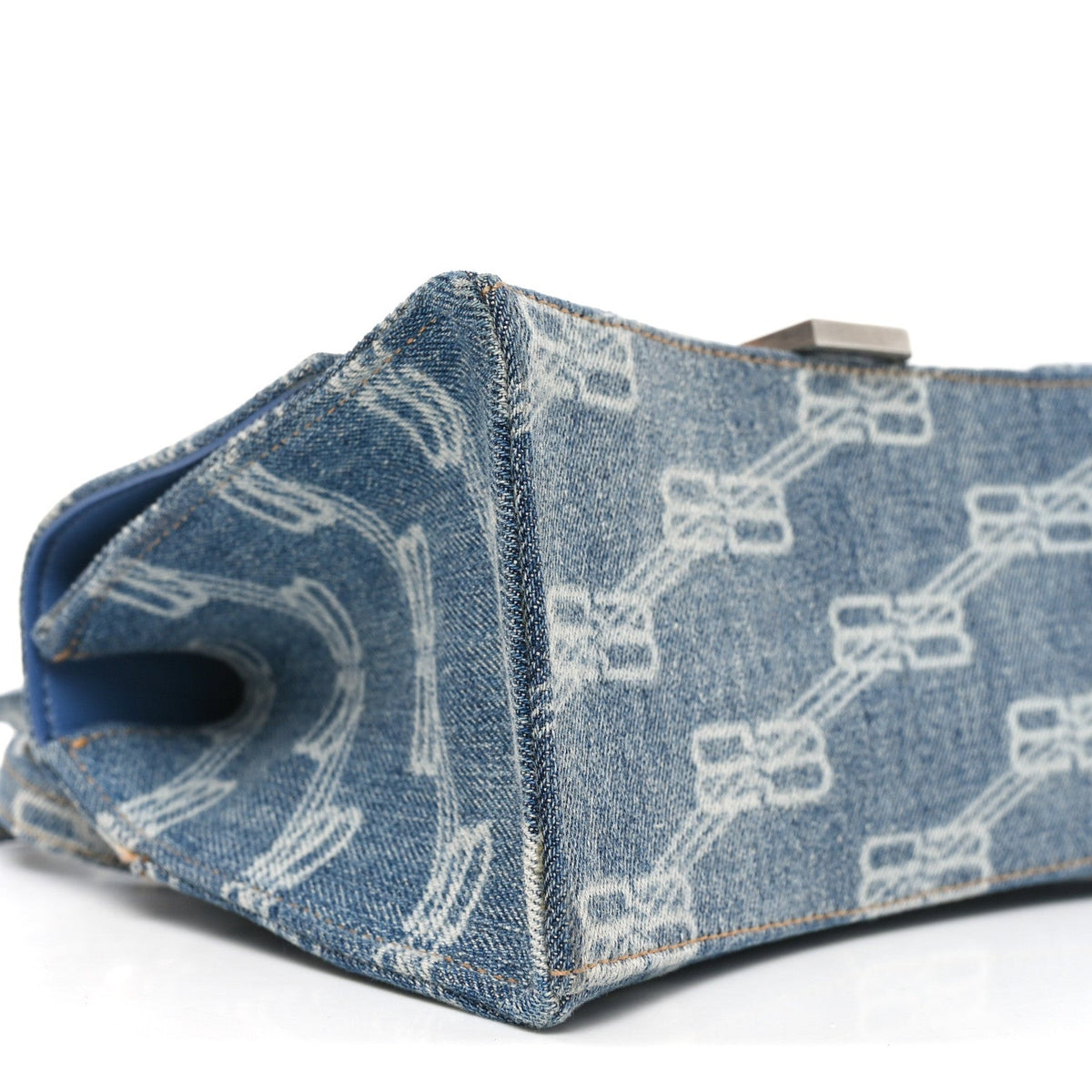 Denim BB Monogram Small Hourglass Top Handle Bag Blue