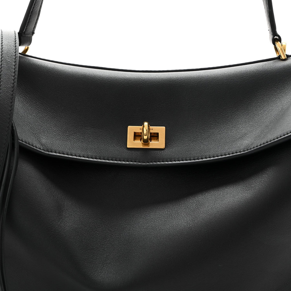 Natural Smooth Calfskin Medium Rodeo Top Handle Handbag Black