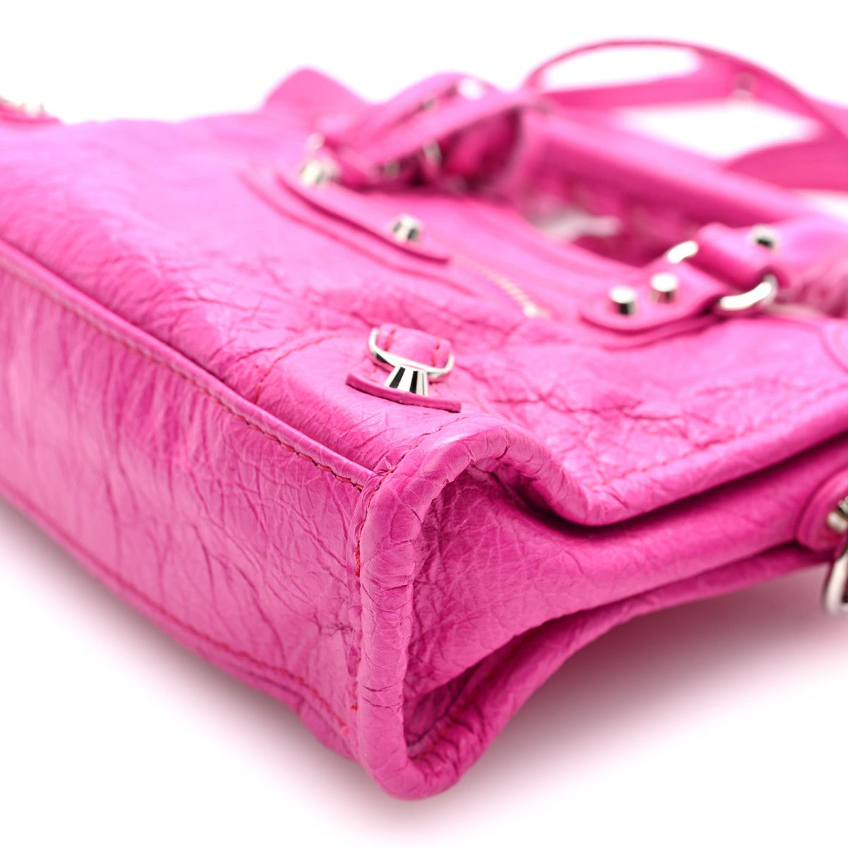 Agneau Classic Silver Hardware Nano City Fuchsia