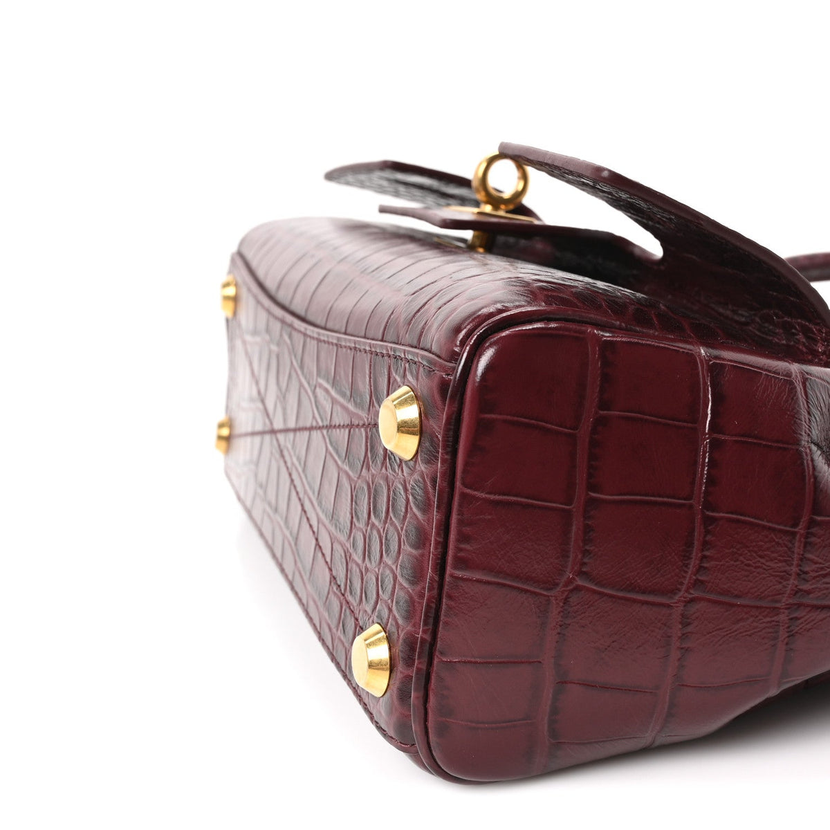 Calfskin Crocodile Embossed Mini Bel Air Carry All Bag Dark Burgundy