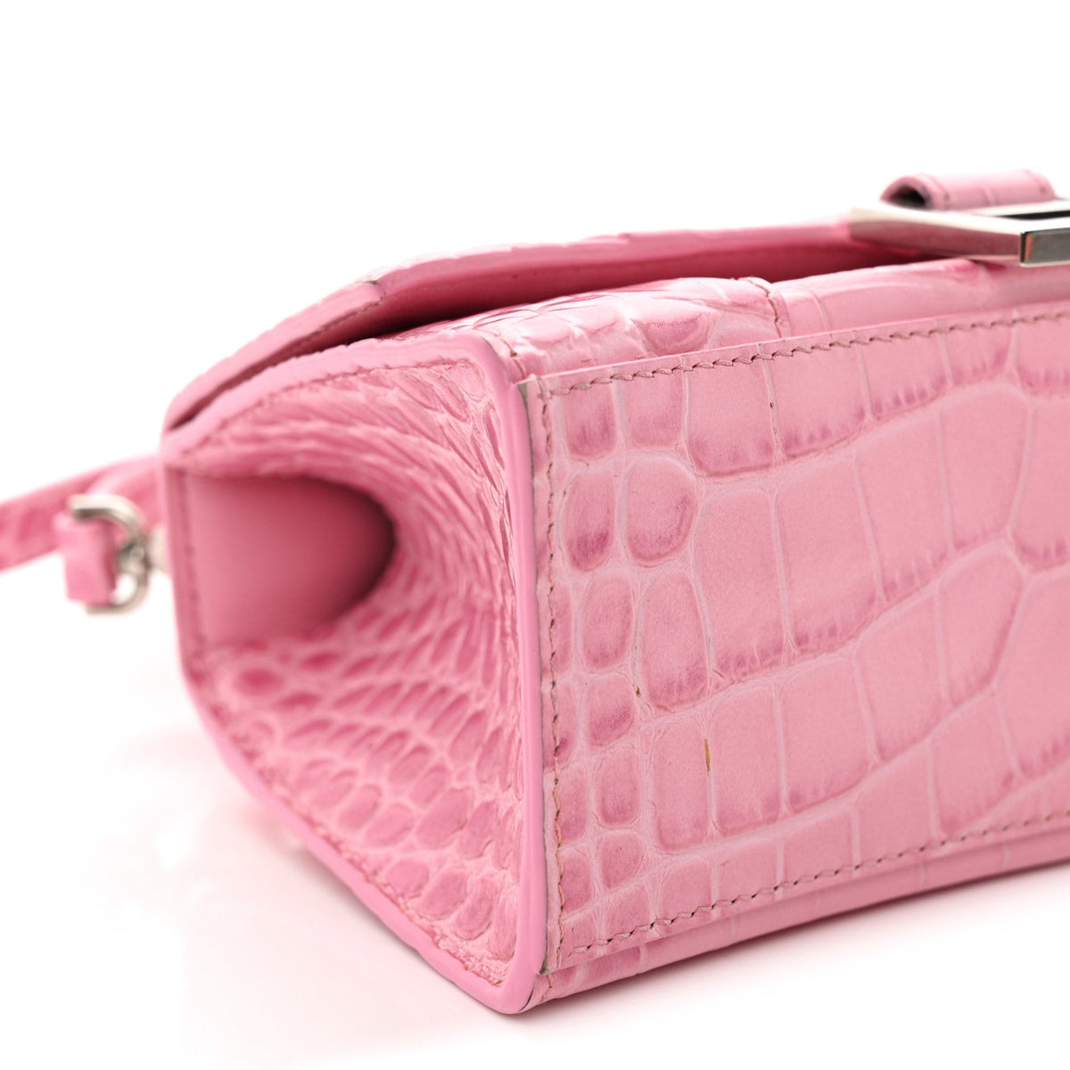 Shiny Calfskin Crocodile Embossed Hourglass Top Handle Bag XS Sweet Pink