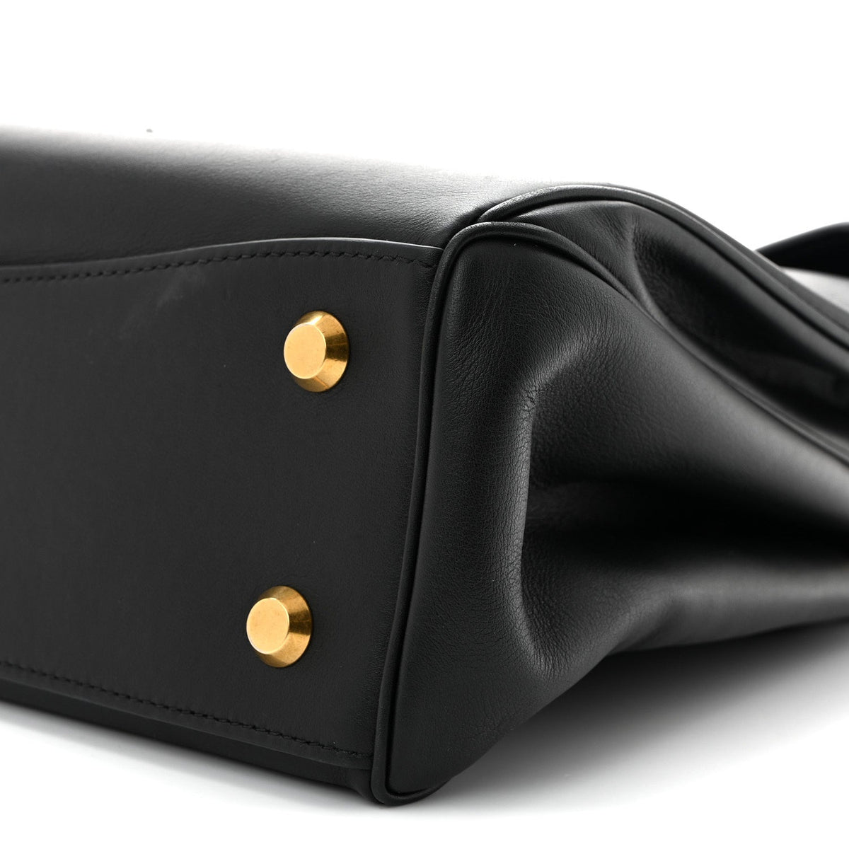 Natural Smooth Calfskin Medium Rodeo Top Handle Handbag Black