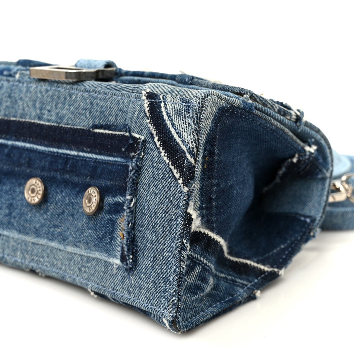 Denim Patchwork Small Hourglass Top Handle Bag Washed Blue