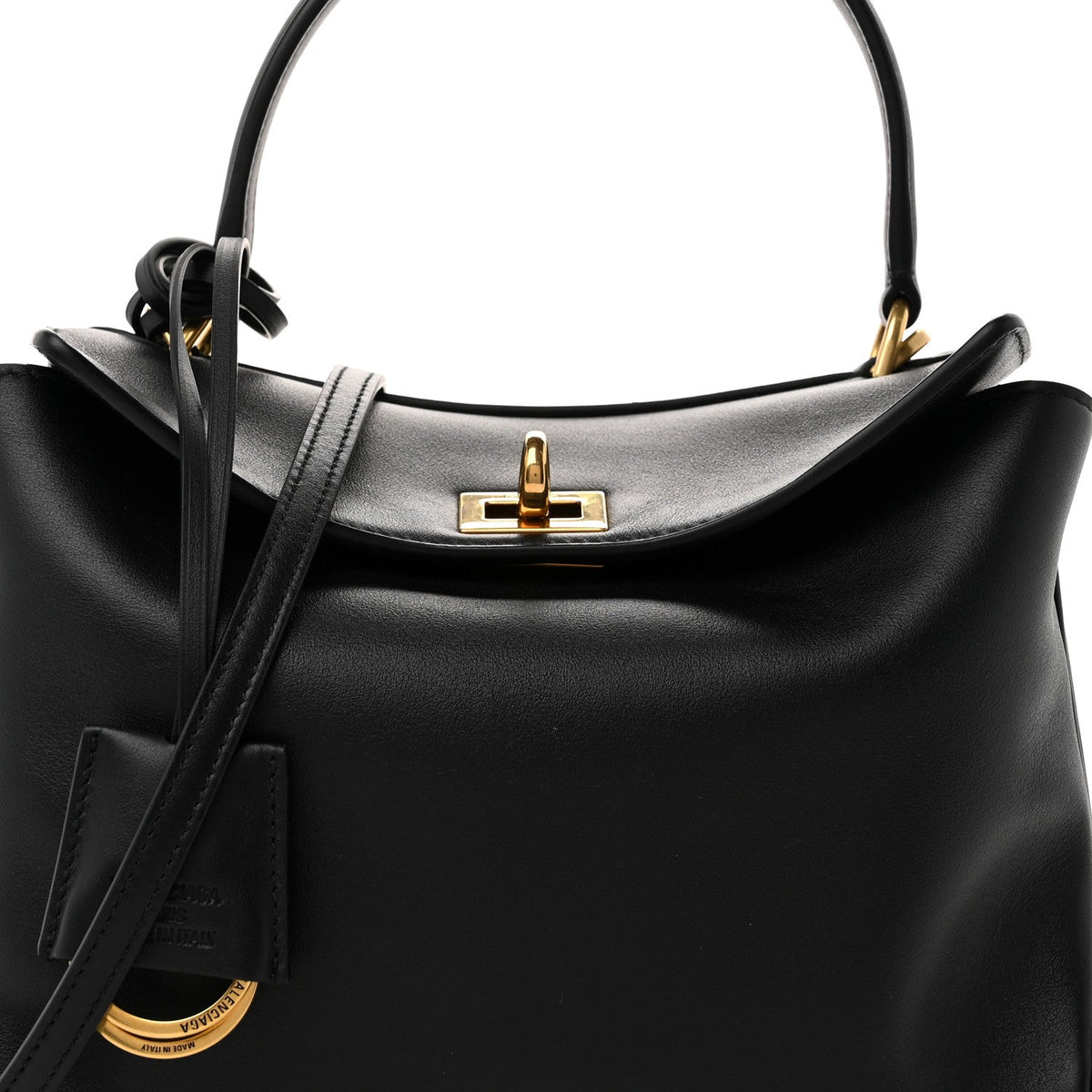 Natural Smooth Calfskin Mini Rodeo Top Handle Handbag Black