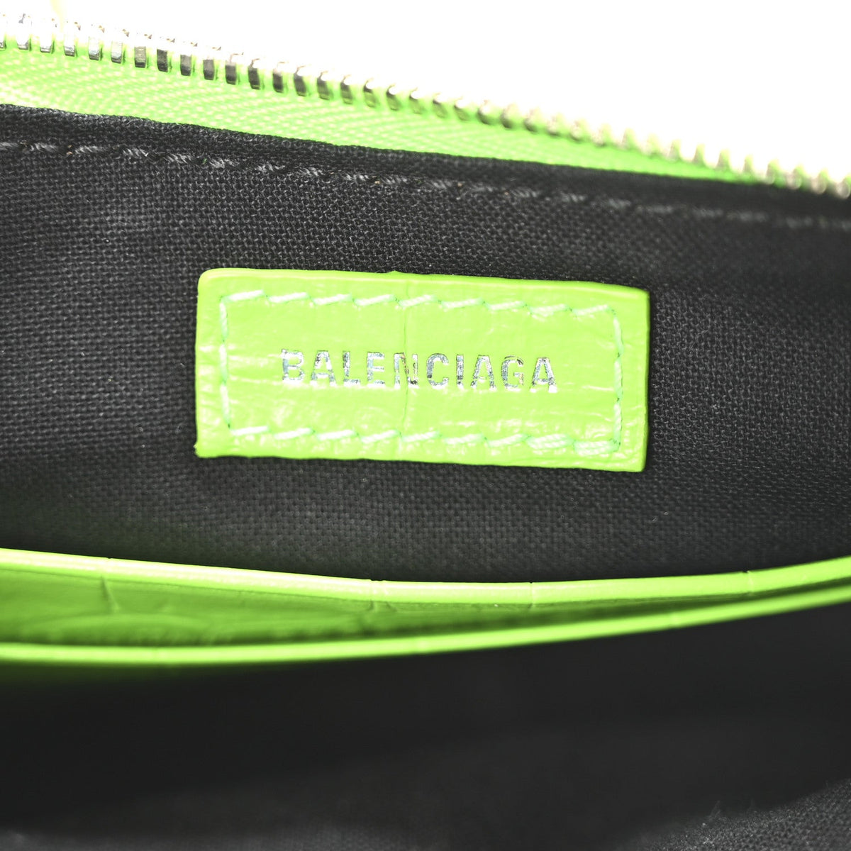 Extra Supple Calfskin Crocodile Embossed Le Cagole Mini Purse With Chain Acid Green