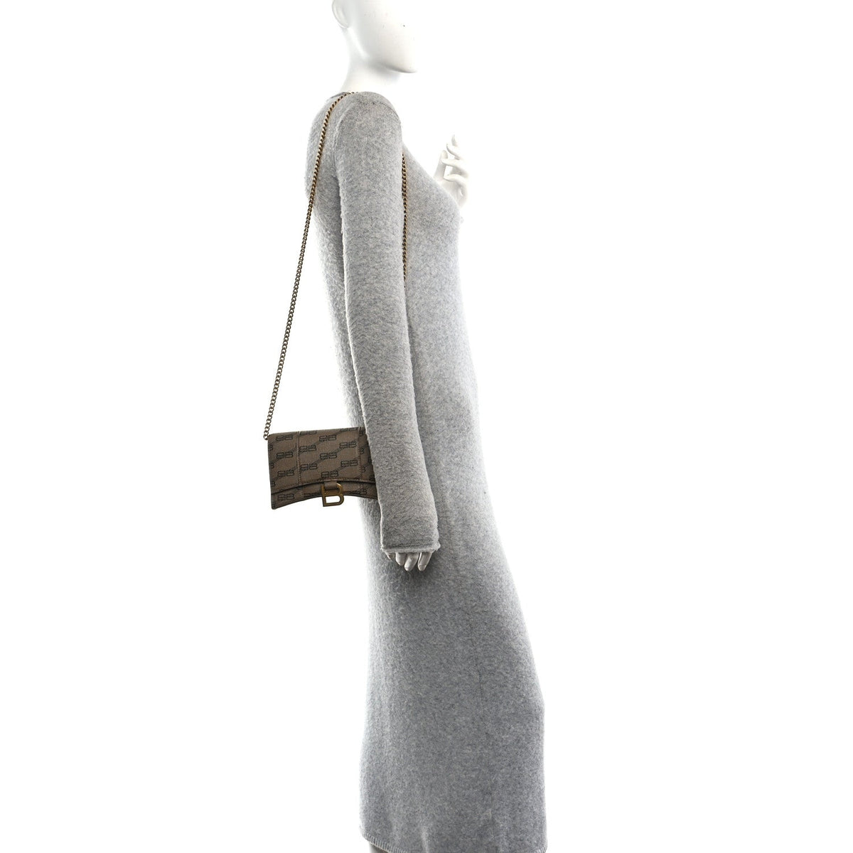 Coated Canvas BB Monogram Hourglass Chain Bag Beige Brown