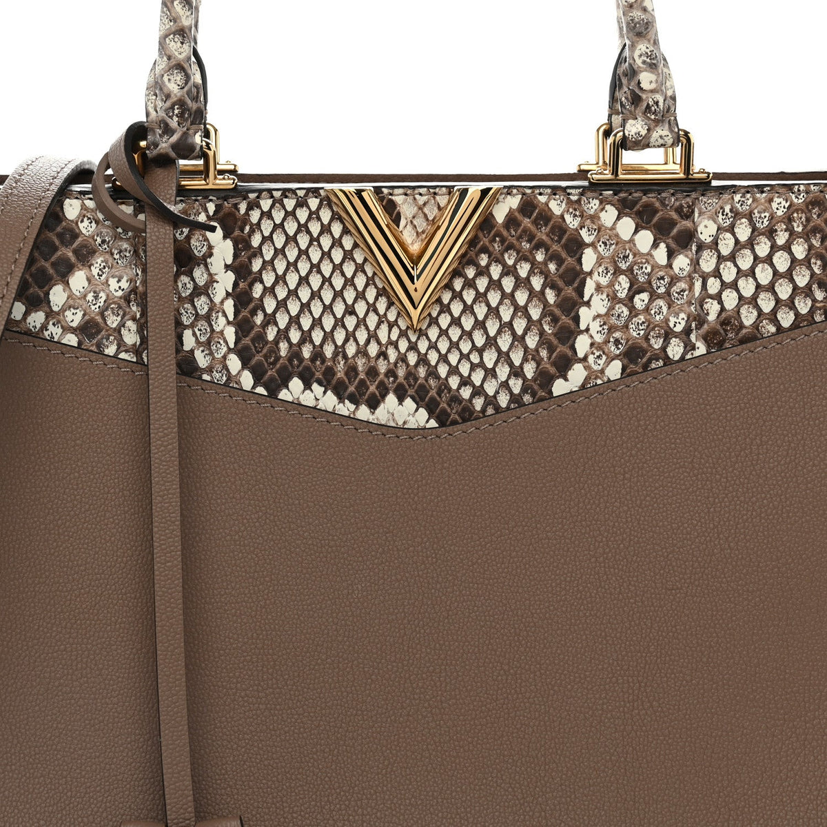Calfskin Snakeskin Very Zipped Tote Taupe