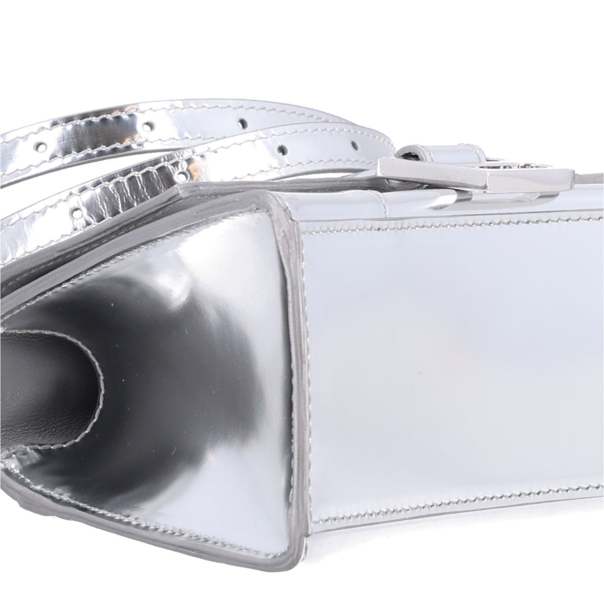 Metallic Calfskin Hourglass Top Handle Bag XS Silver
