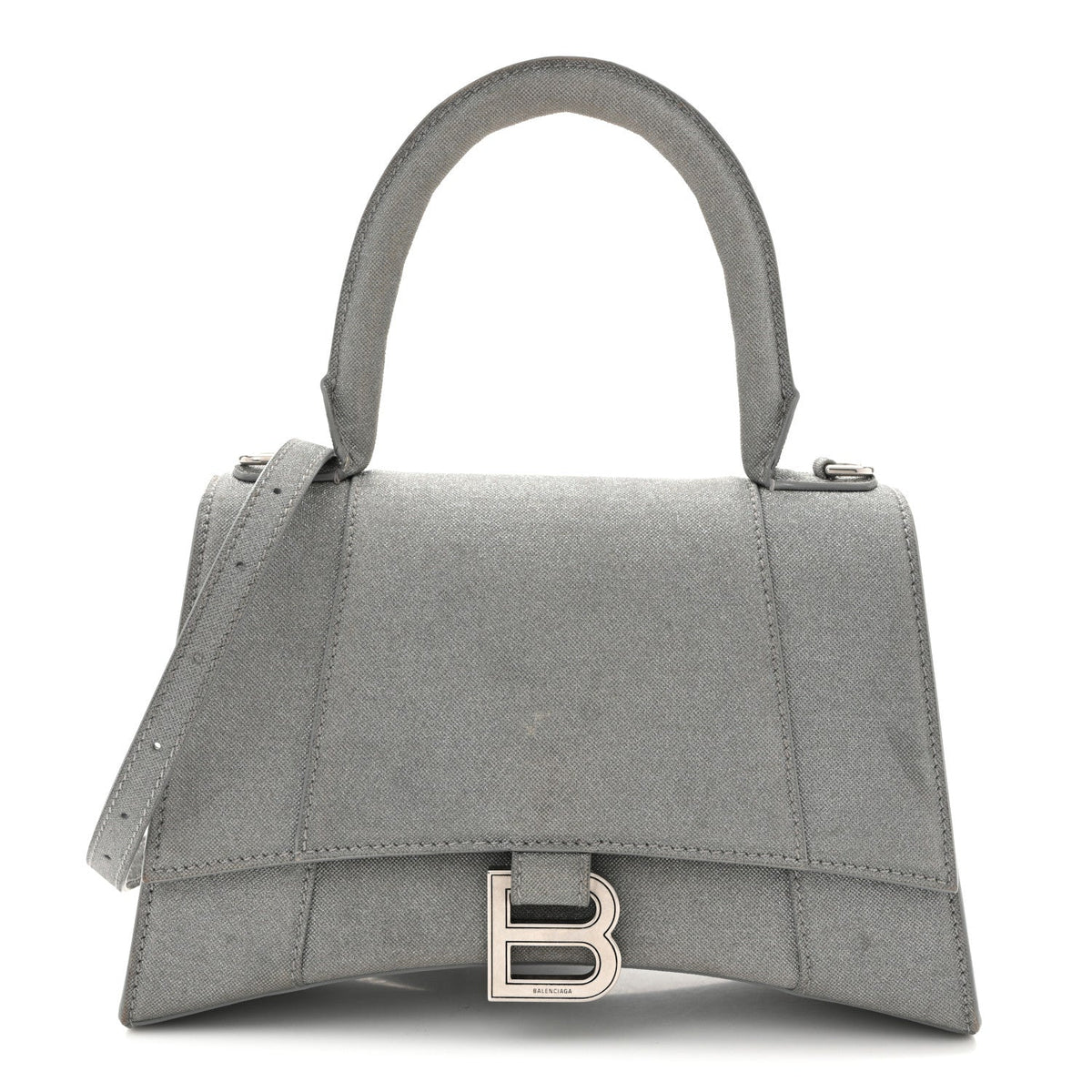 Glitter Fabric Small Hourglass Top Handle Bag Grey