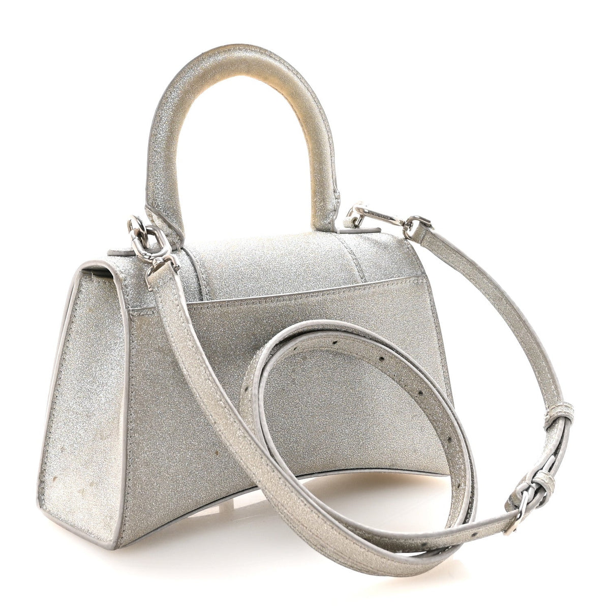 Glitter Fabric Hourglass Top Handle Bag XS Grey