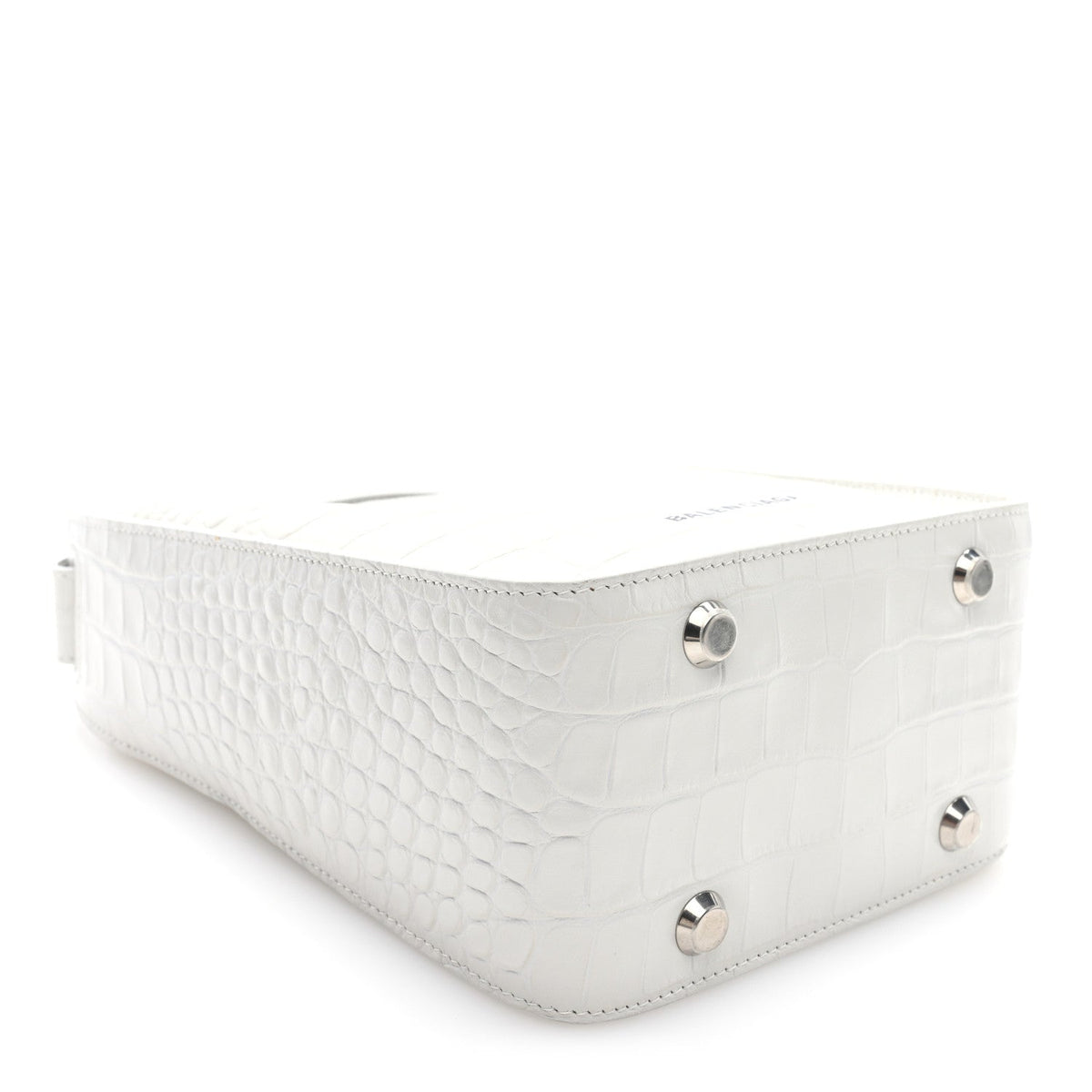 Calfskin Logo Crocodile Embossed XS Tool 2.0 North-South Tote White Black