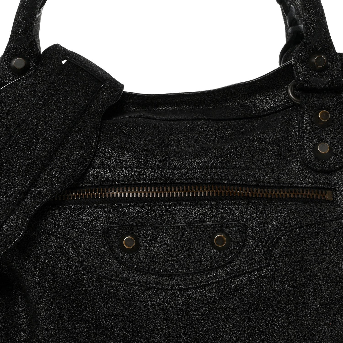 Metallic Craquele Calfskin Classic Hardware City Black