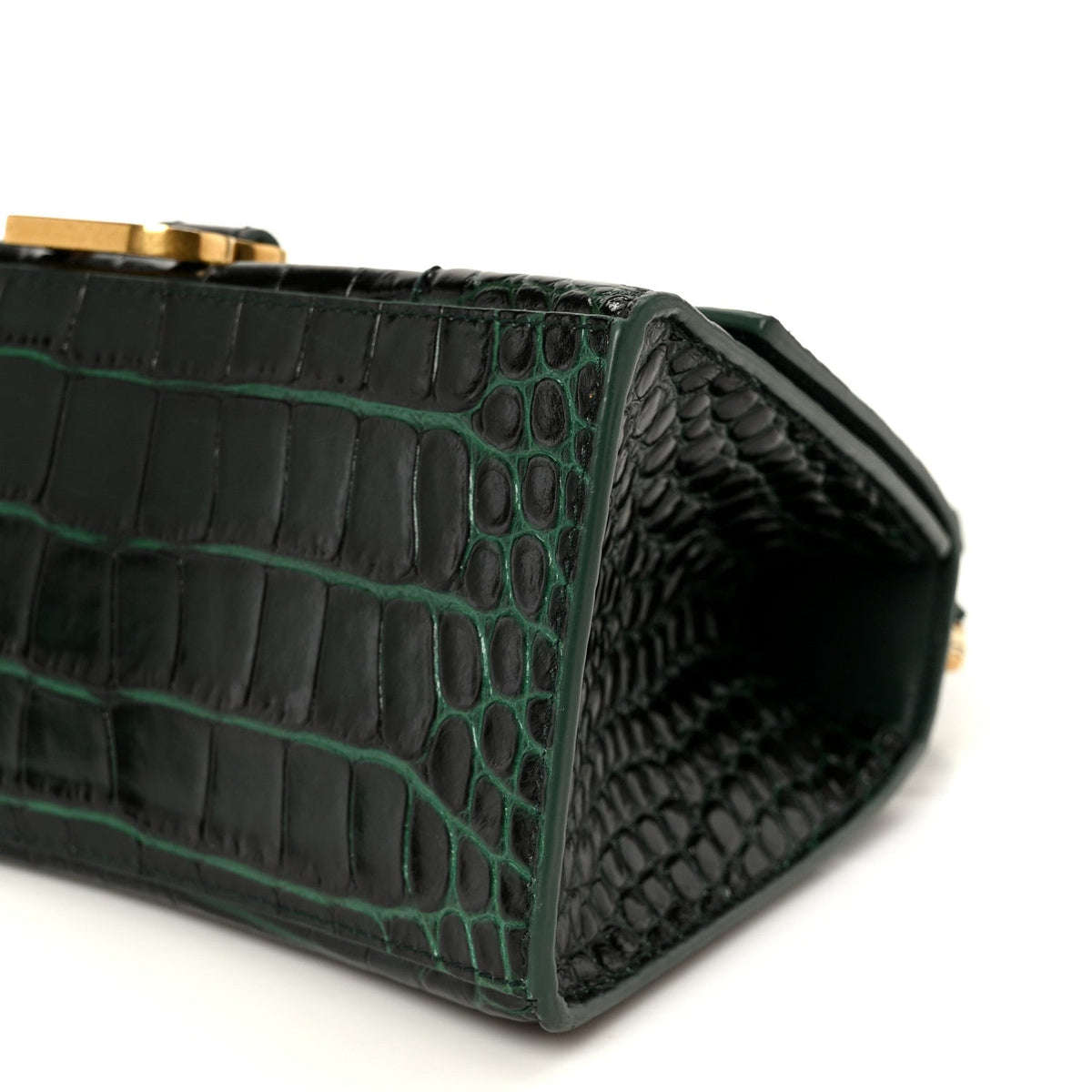 Shiny Calfskin Crocodile Embossed Small Hourglass Top Handle Bag Forest Green