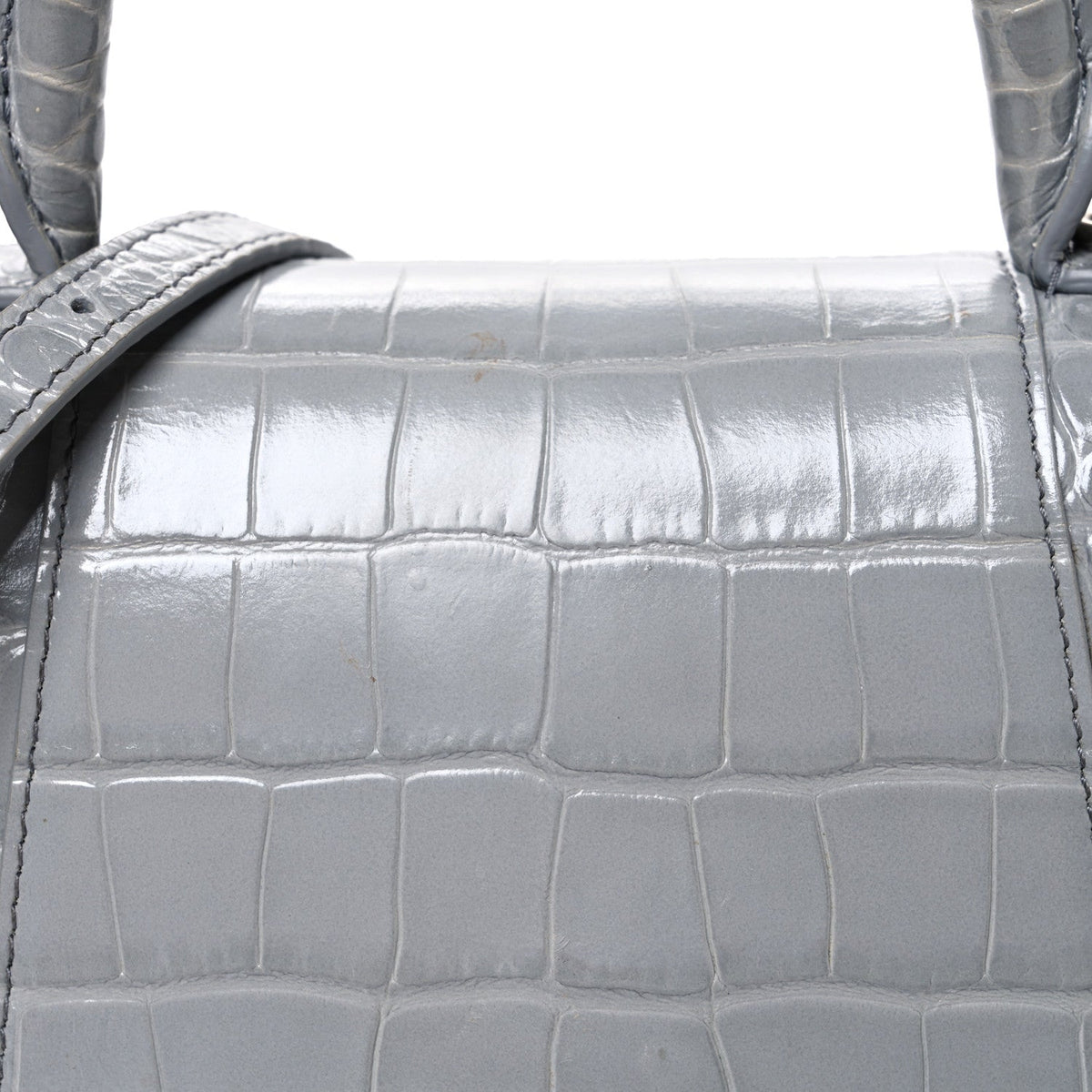 Shiny Calfskin Crocodile Embossed Small Hourglass Top Handle Bag Balenciaga Grey Balenciaga Grey