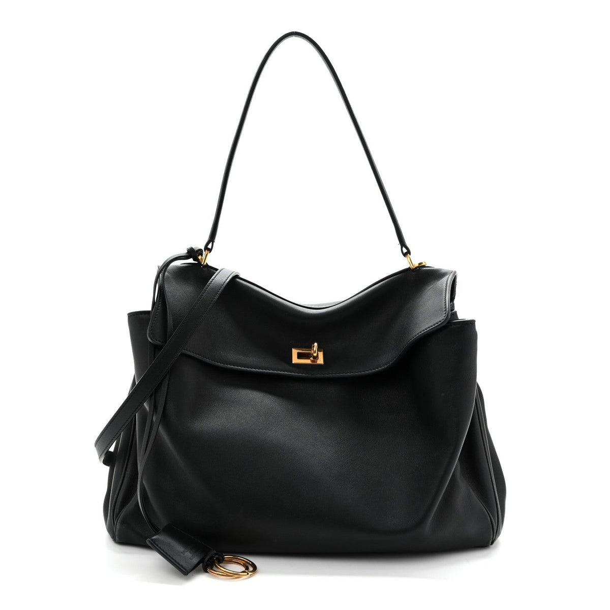 Natural Smooth Calfskin Medium Rodeo Top Handle Handbag Black