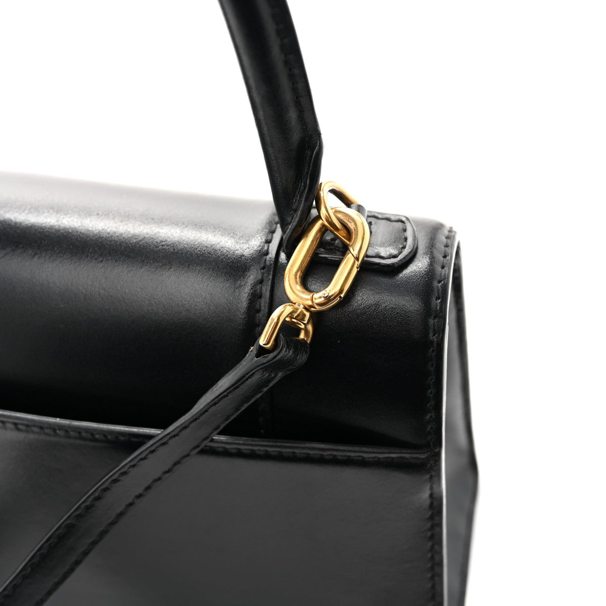 Shiny Box Calfskin Small Hourglass Top Handle Bag Black
