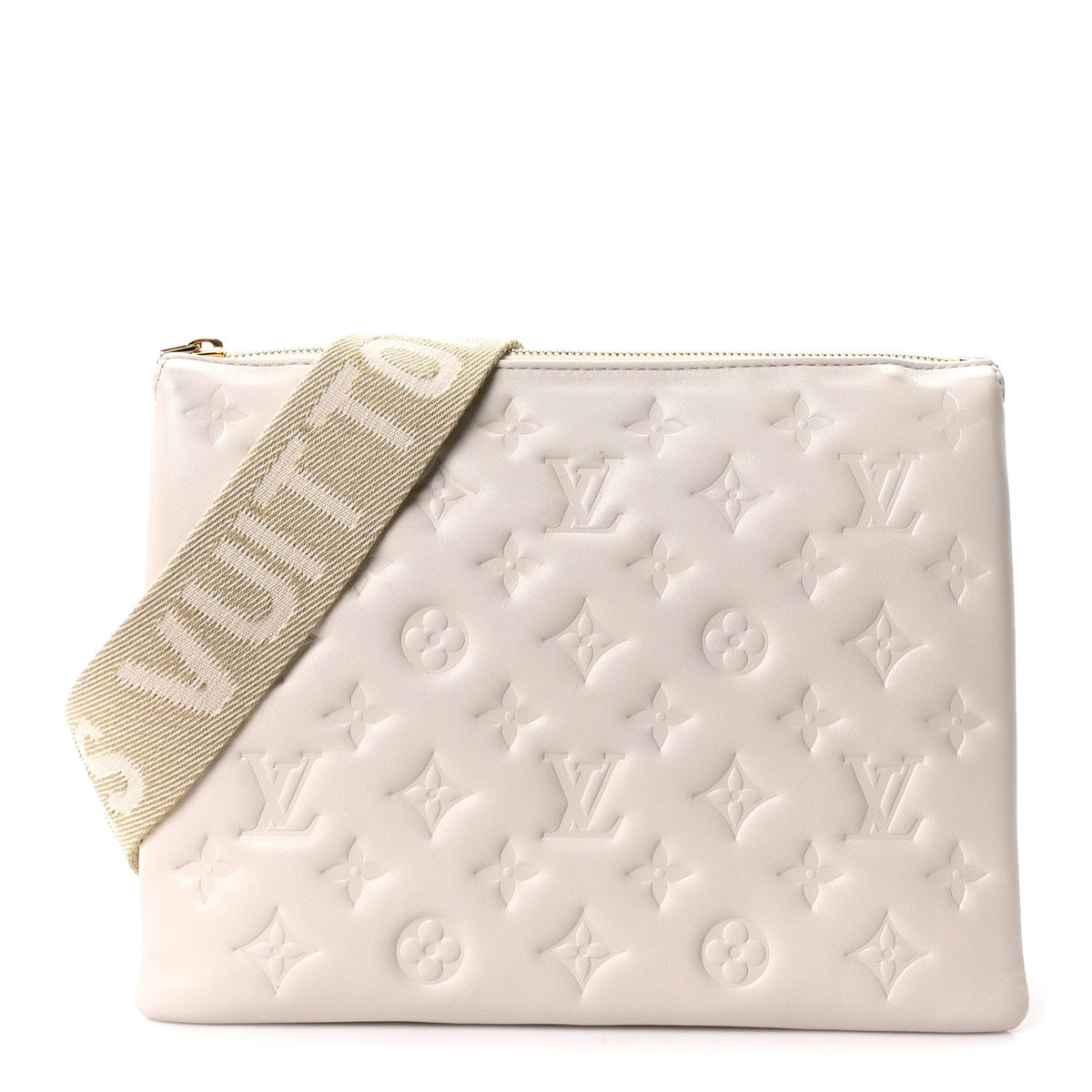 Lambskin Embossed Monogram Coussin PM Beige Cream