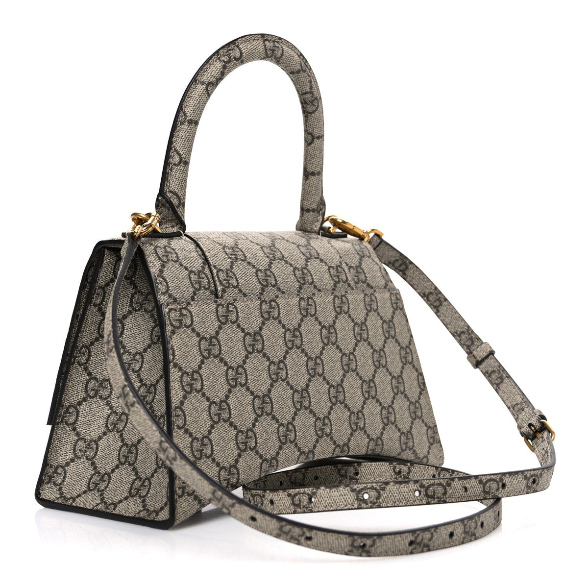 X GUCCI GG Supreme Monogram Small Hourglass Top Handle Bag Beige Ebony