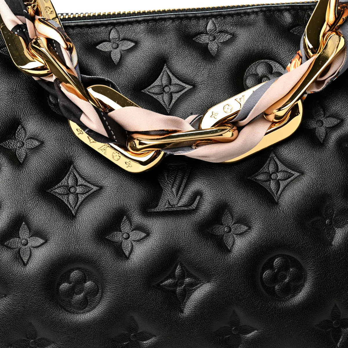 Lambskin Embossed Monogram Scarf Coussin PM Black