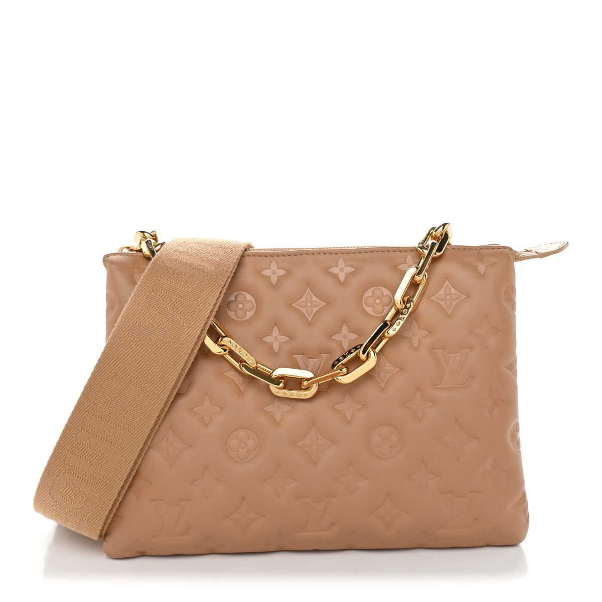 Lambskin Embossed Monogram Coussin PM Camel
