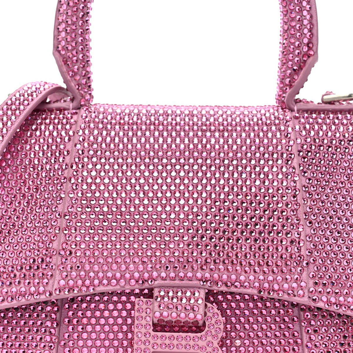Strass Suede Hourglass Top Handle Bag XS Pink