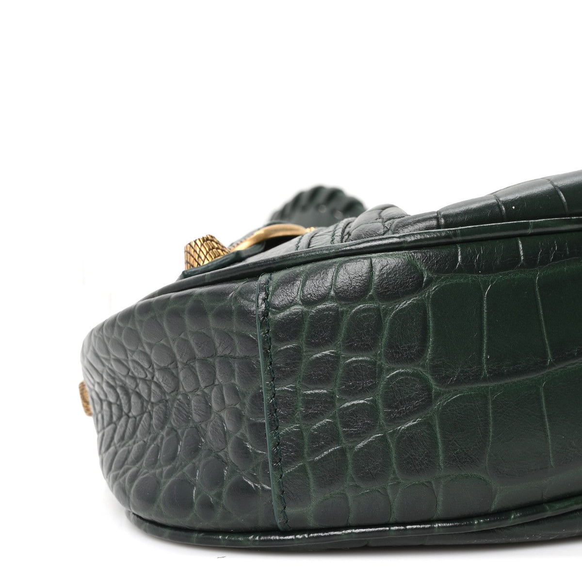Extra Supple Calfskin Crocodile Embossed Le Cagole Shoulder Bag XS Forest Green