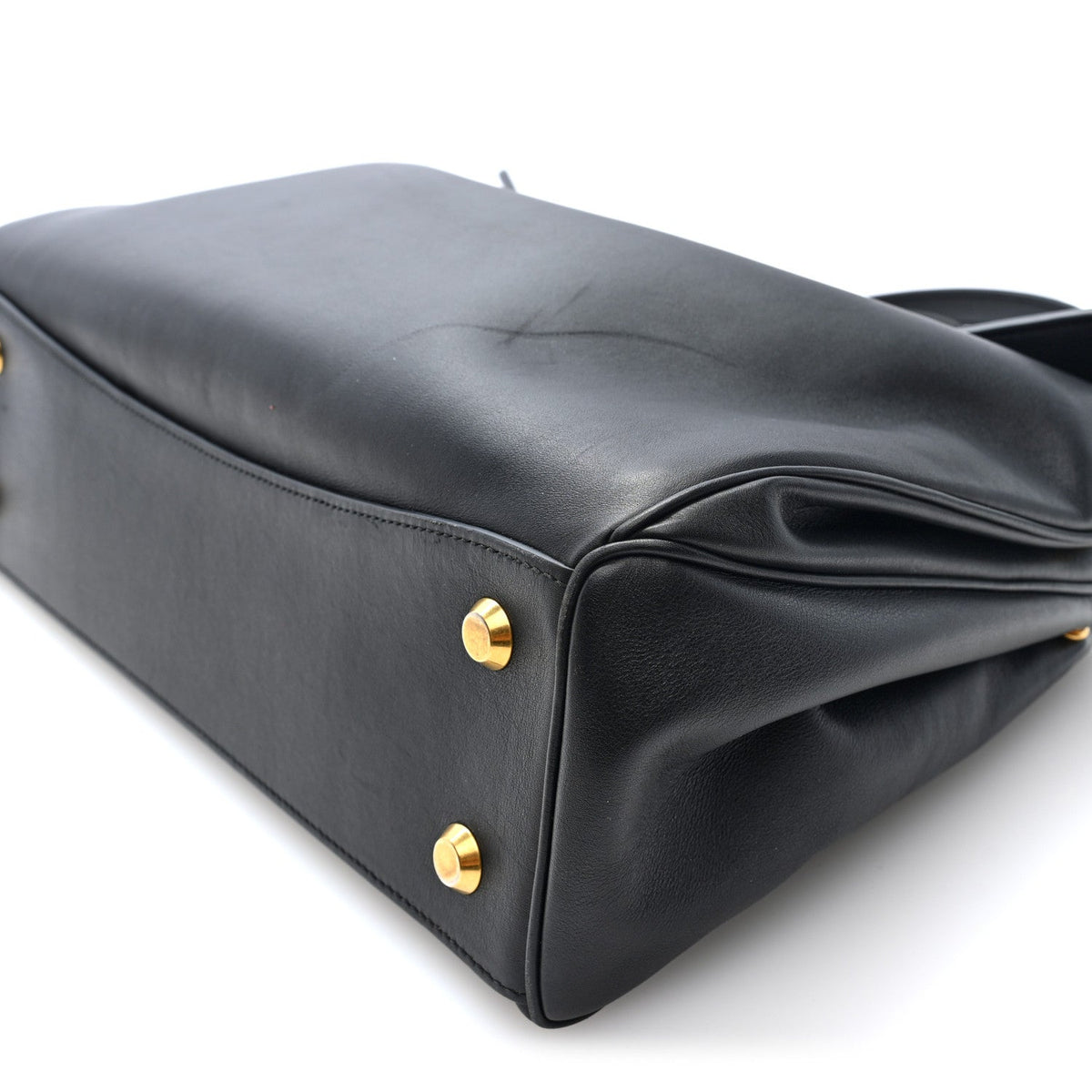 Natural Smooth Calfskin Medium Rodeo Top Handle Handbag Black