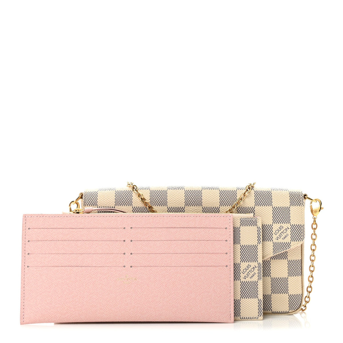 Damier Azur Pochette Felicie Chain Wallet Rose Ballerine
