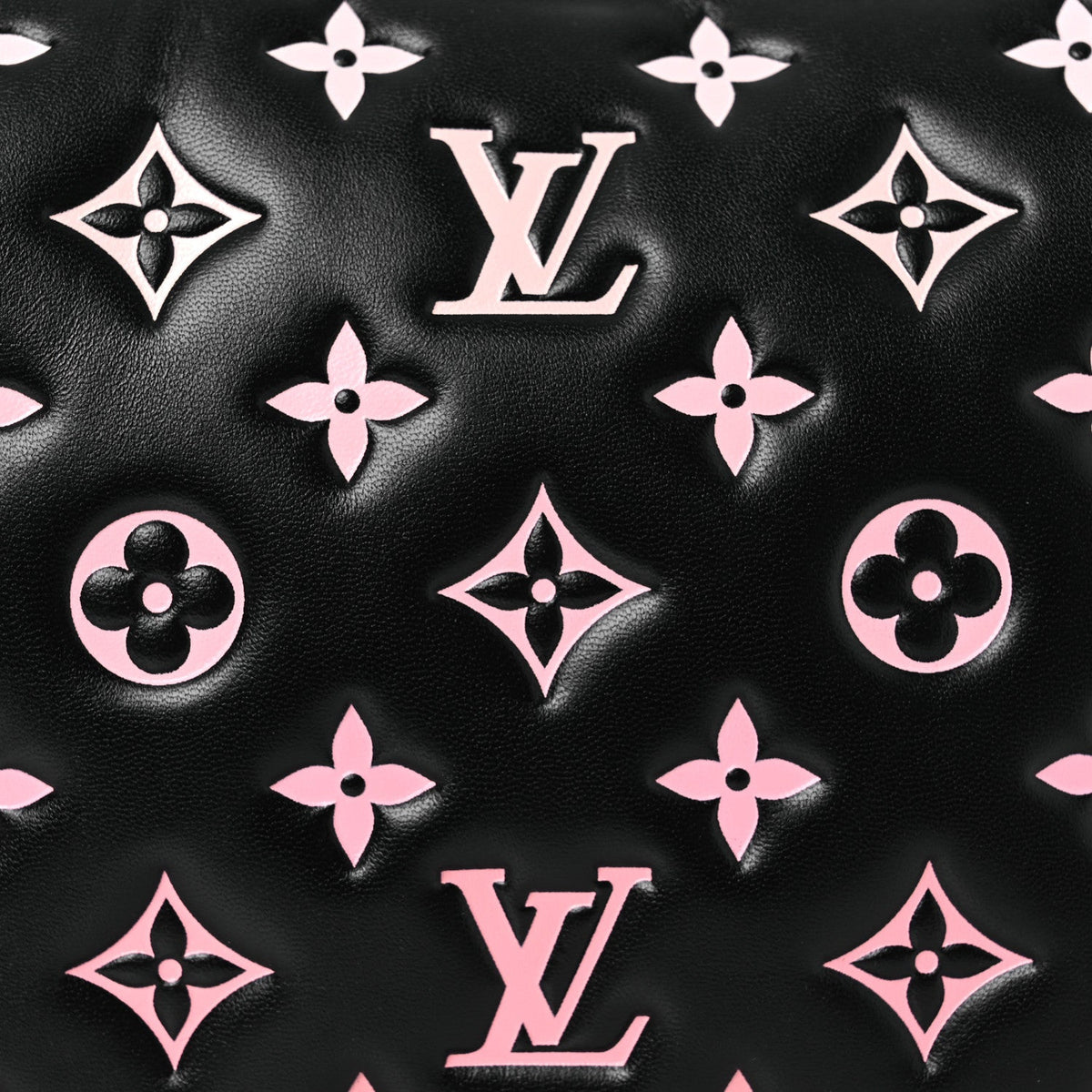 Lambskin Embossed Monogram LV Ski Coussin BB Black Rose