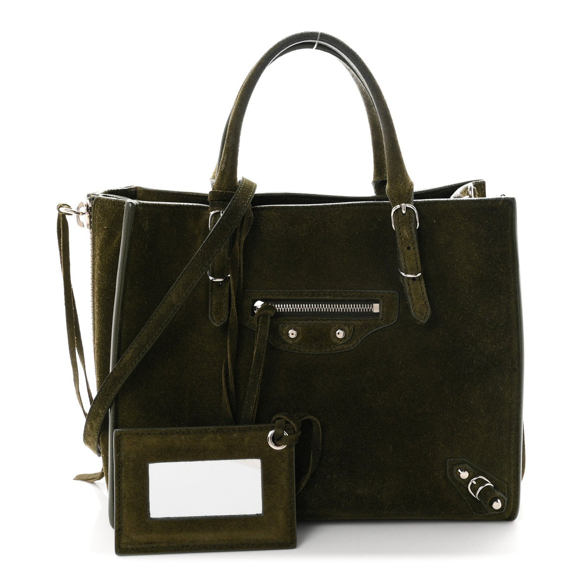 Baby Daim Calf Suede Papier Mini A4 Zip Around Tote Vert Militaire