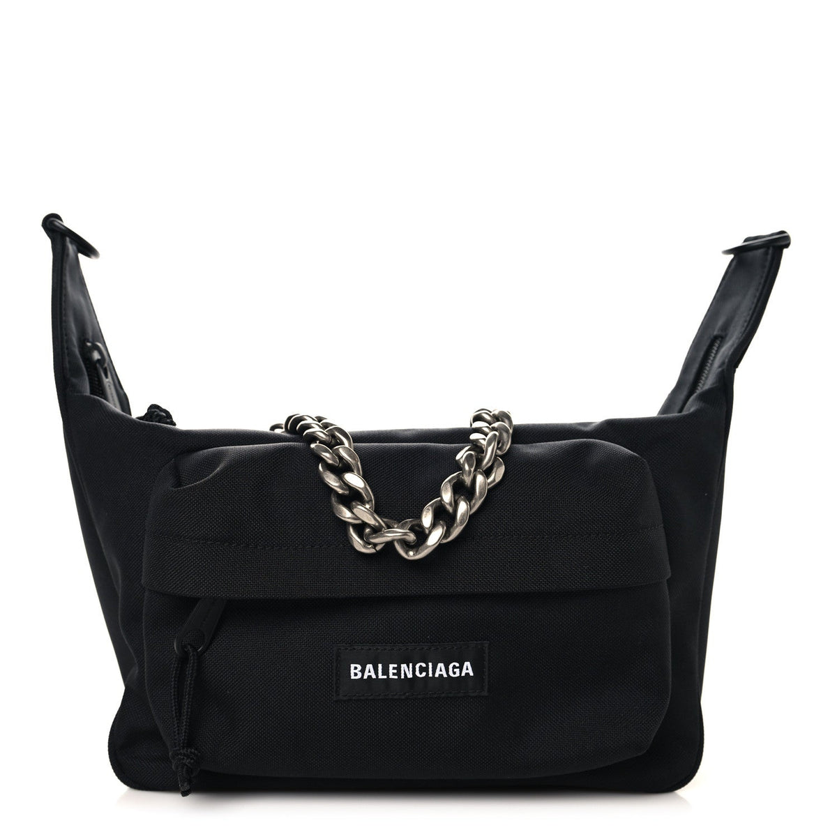 Recycled Sport Nylon Chain Logo Medium Raver Bag Black