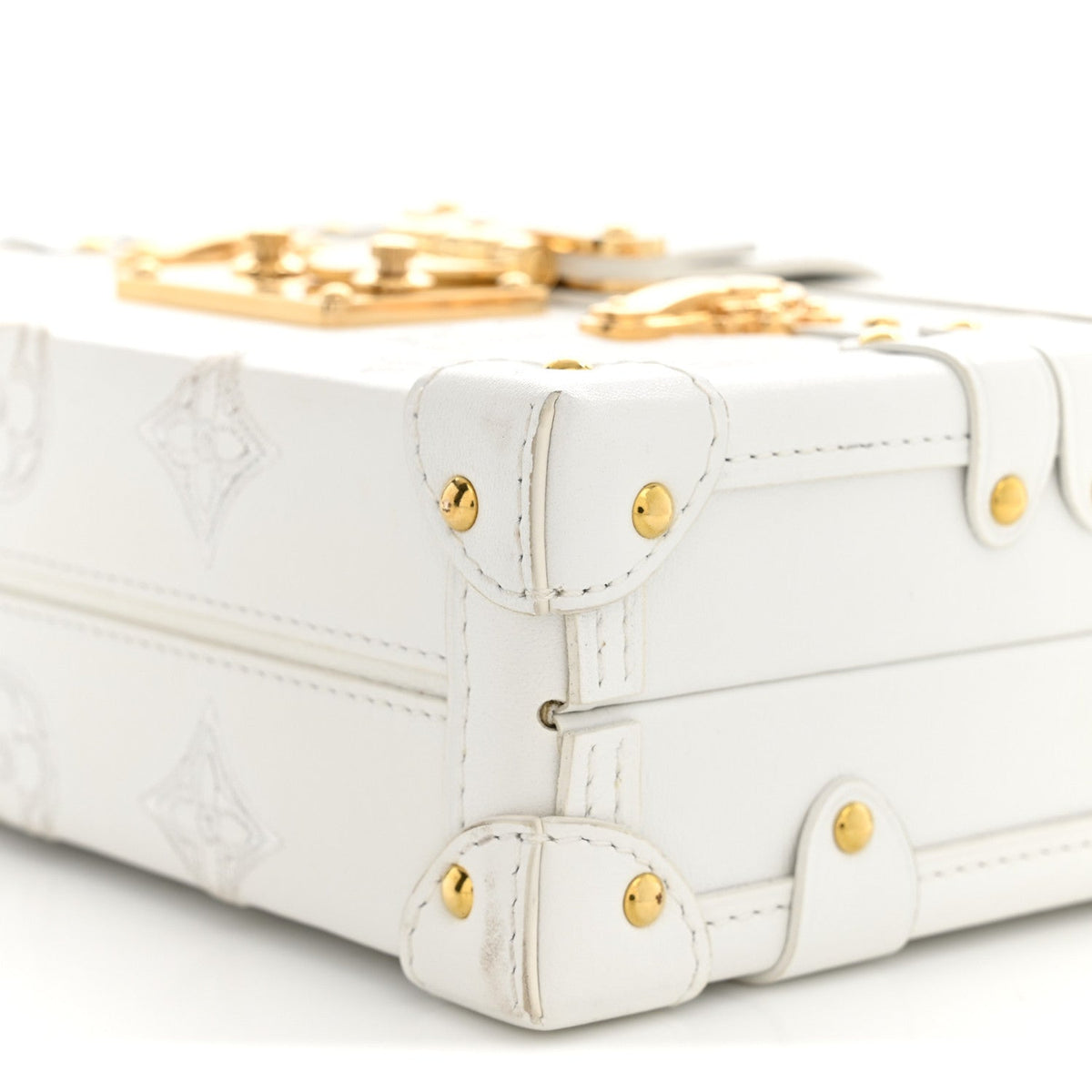 Calfskin Monogram Embroidered Petite Malle White