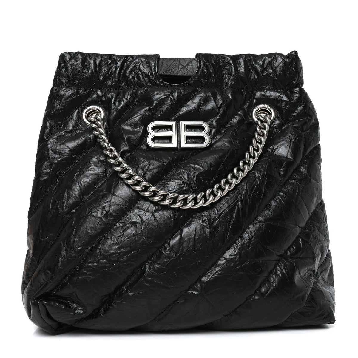 Crushed Calfskin Quilted Crush Small Tote Bag Black