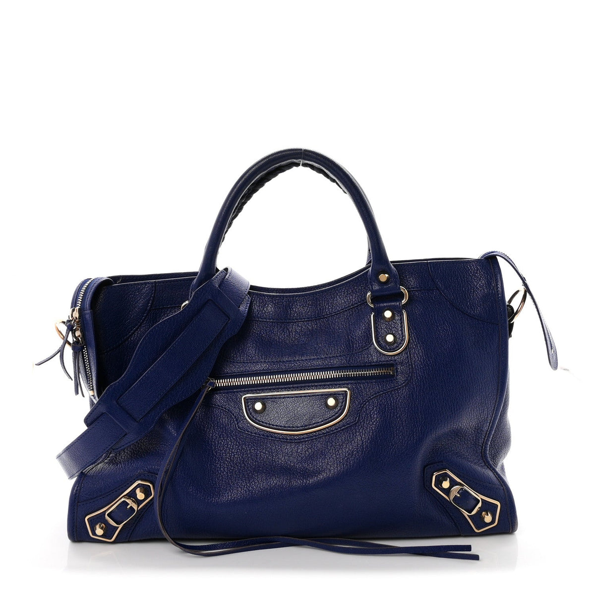 Chevre Gold Metallic Edge Hardware City Bleu Roi