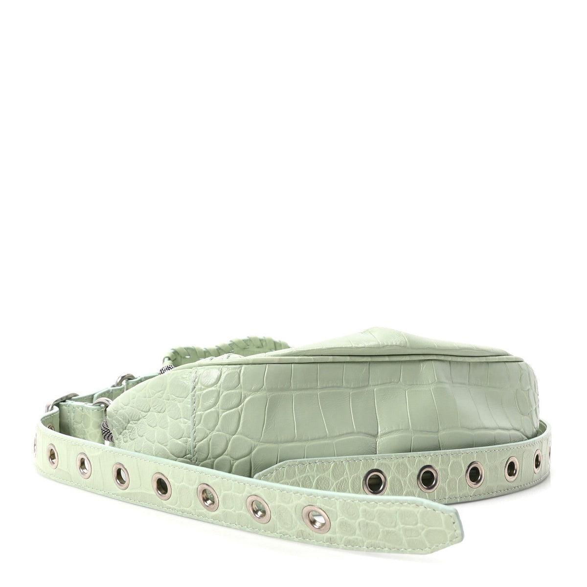 Extra Supple Calfskin Crocodile Embossed Le Cagole Shoulder Bag XS Light Green