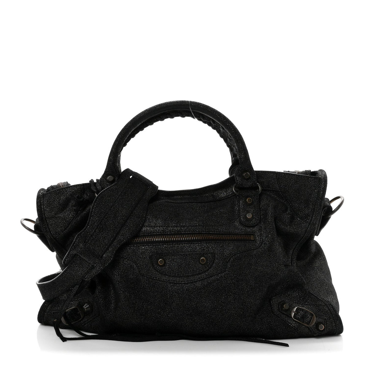 Metallic Craquele Calfskin Classic Hardware City Black