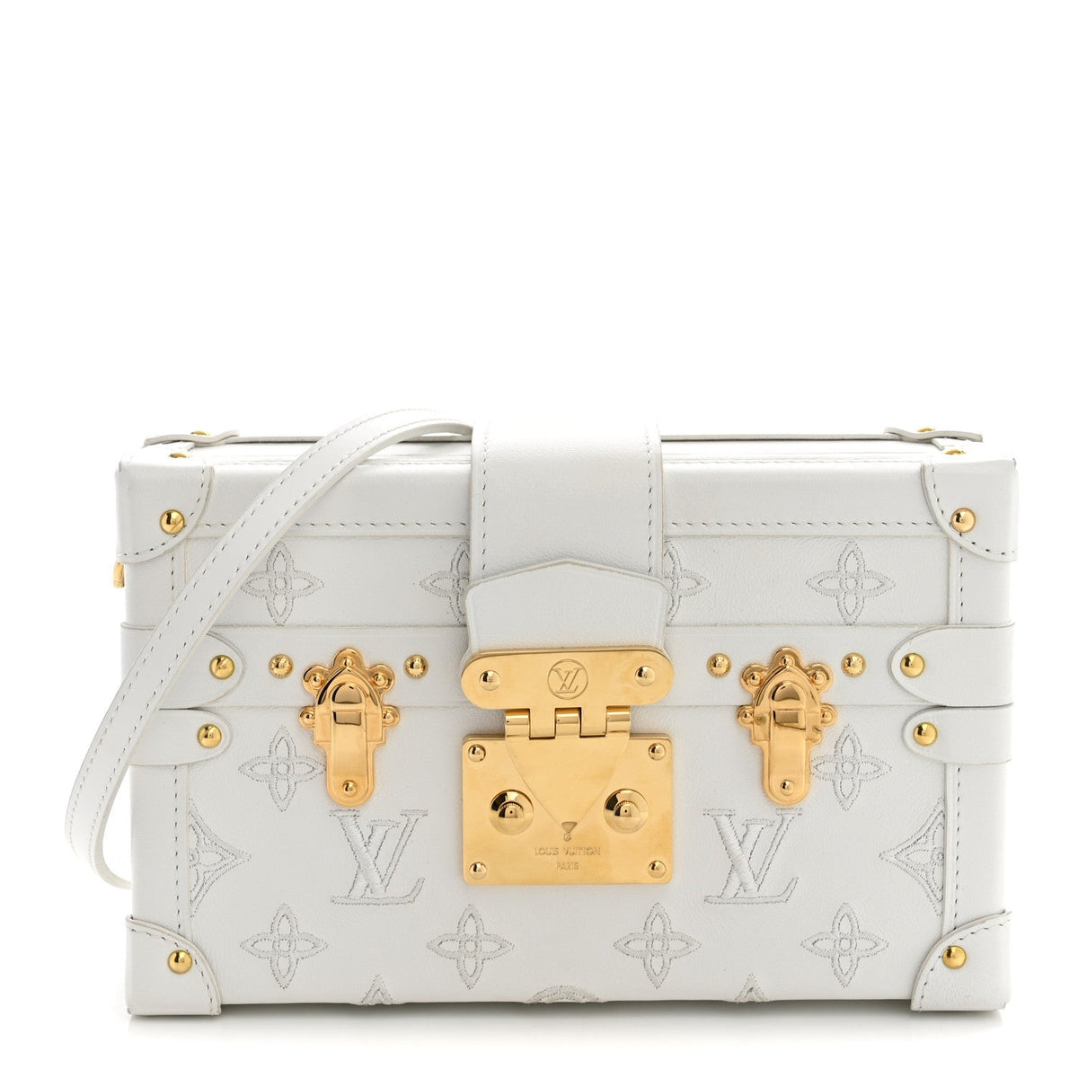 Calfskin Monogram Embroidered Petite Malle White