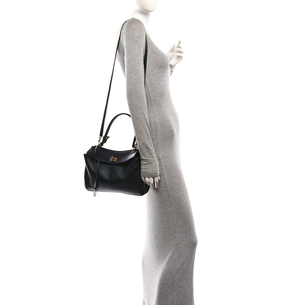Natural Smooth Calfskin Medium Rodeo Top Handle Handbag Black