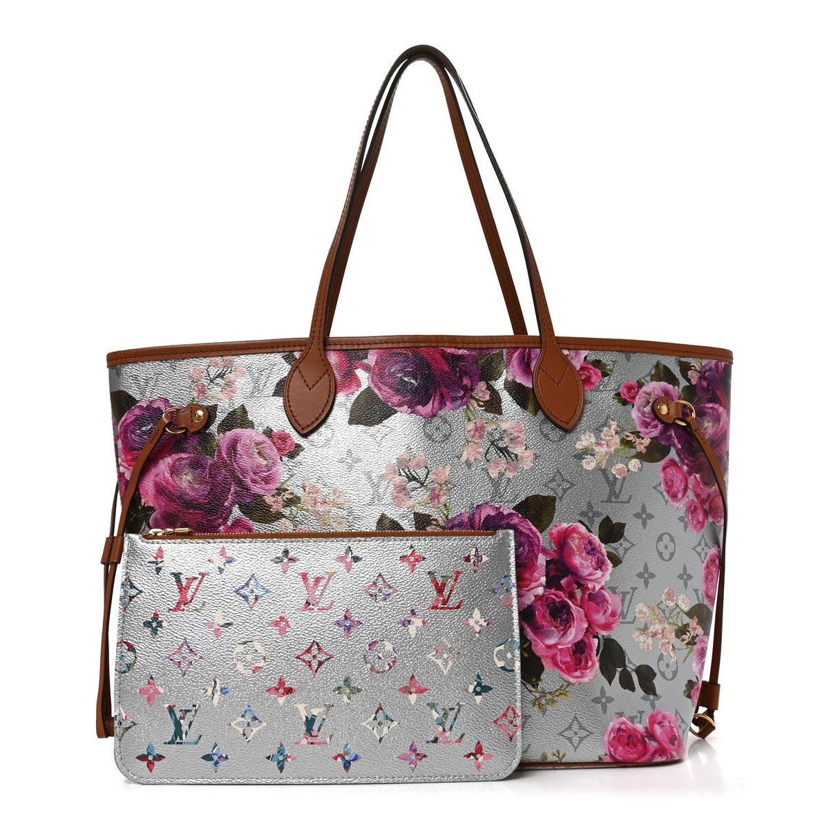 Metallic Monogram LV Garden Neverfull MM Silver