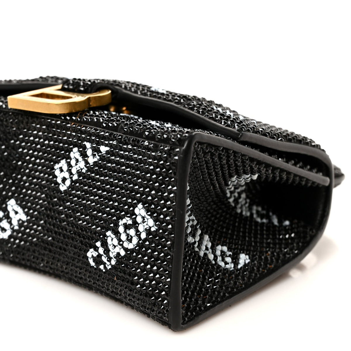 Strass Suede Allover Logo Hourglass Top Handle Bag XS with Chain Black White