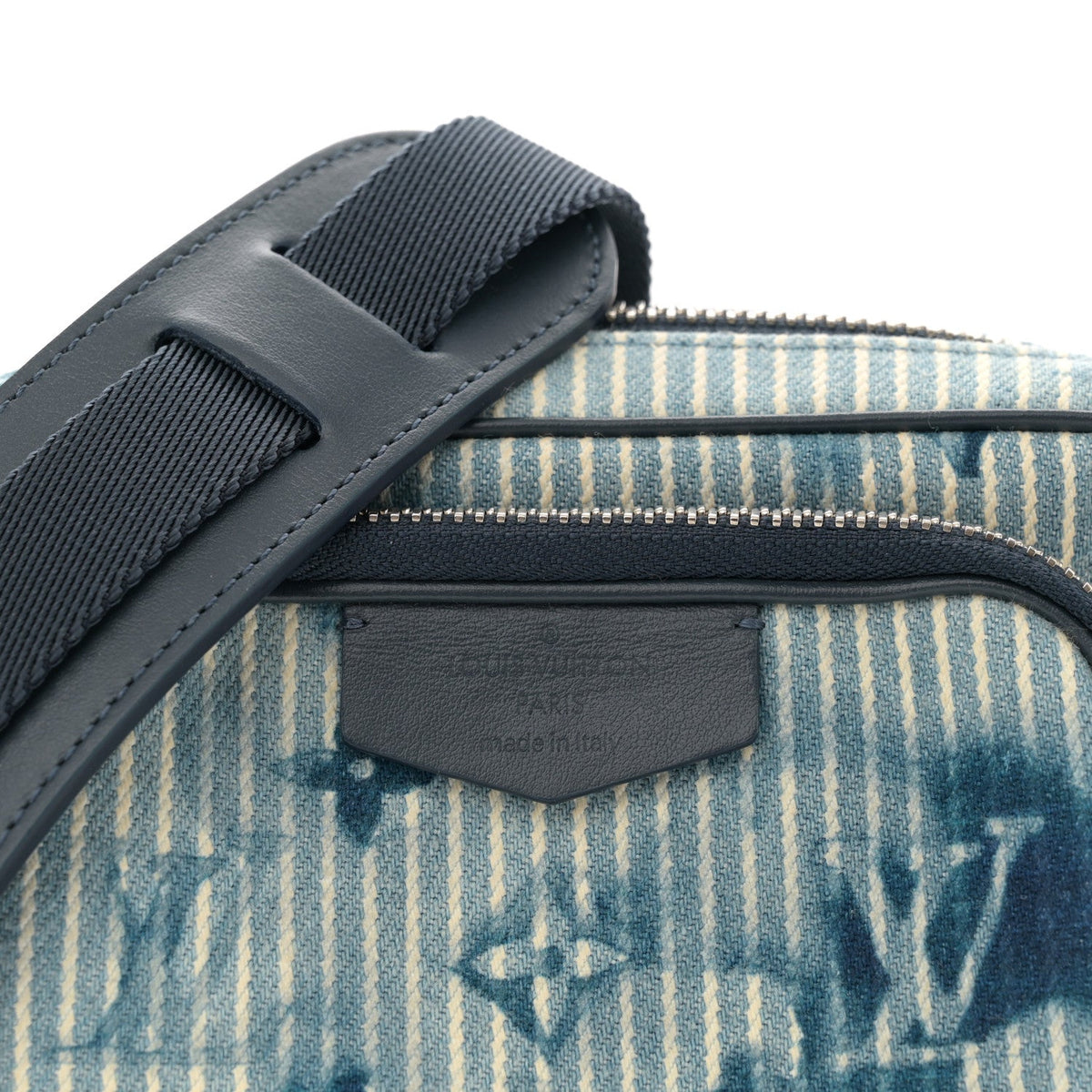 Hickory Stripes Denim Monogram Watercolor Outdoor Pouch Blue