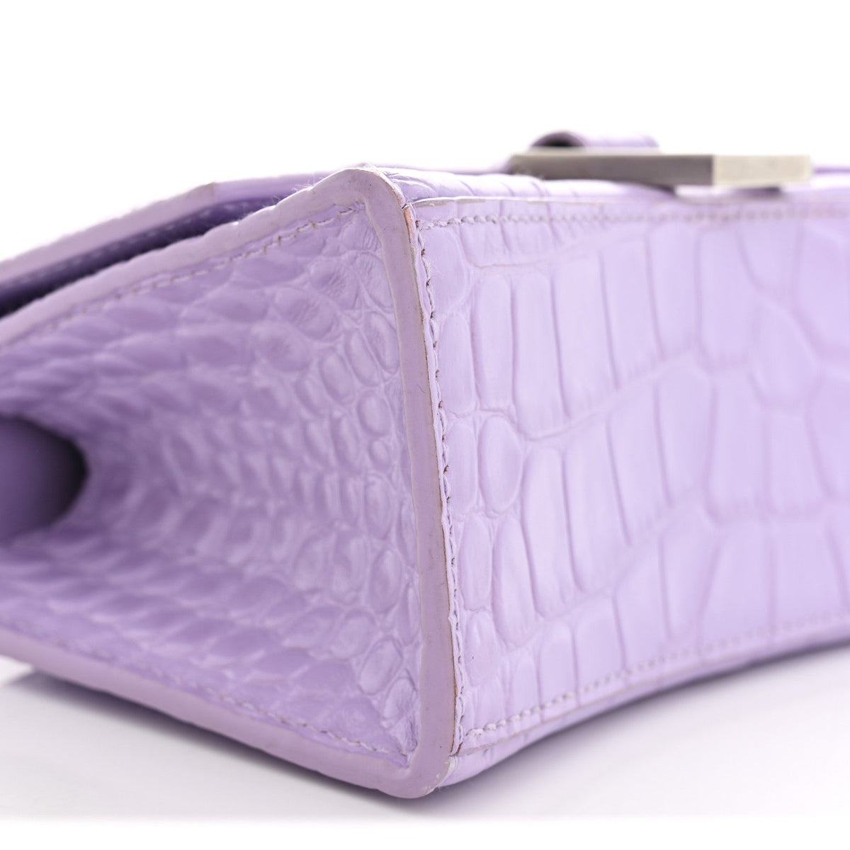 Shiny Calfskin Crocodile Embossed Hourglass Top Handle Bag XS Lilac