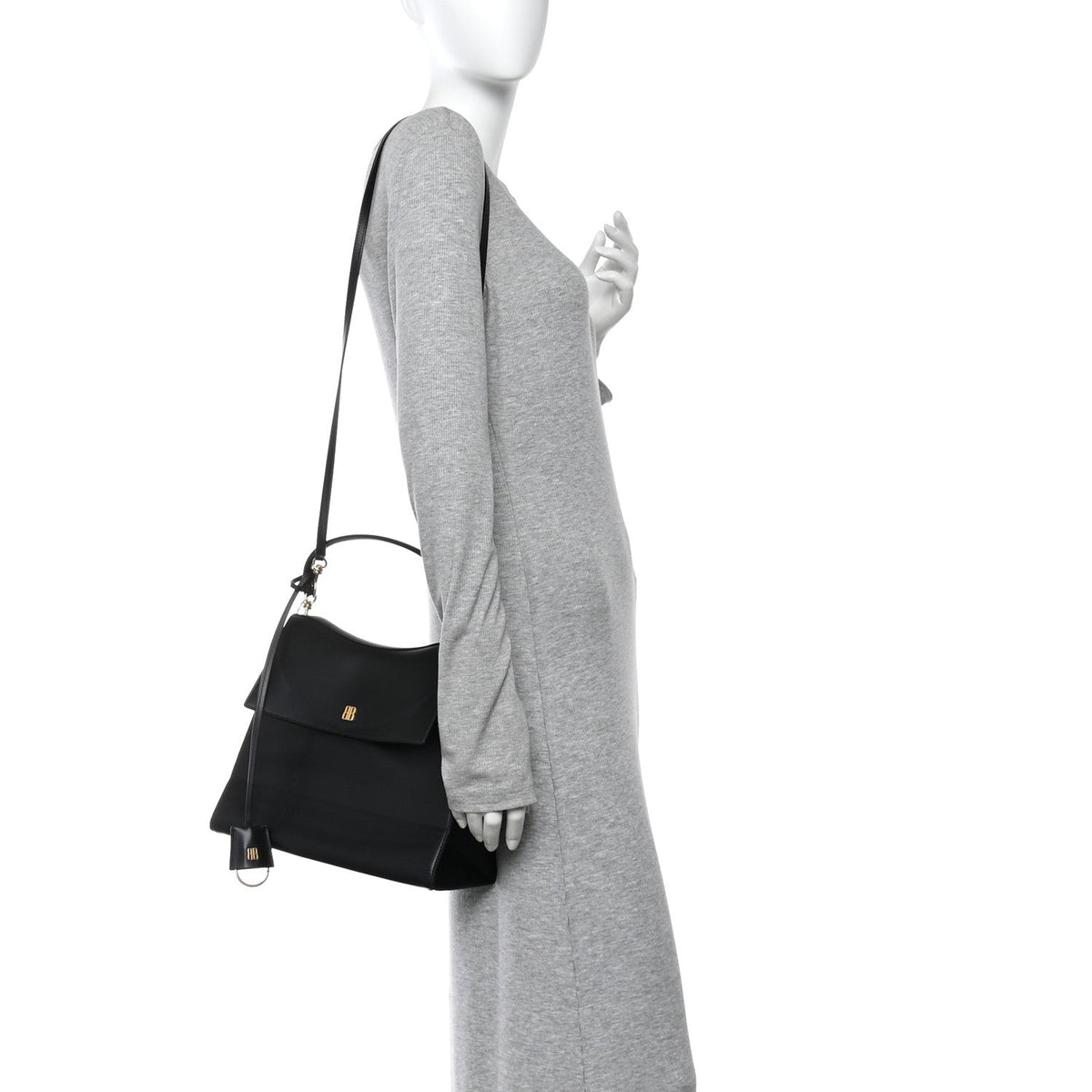 Natural Smooth Calfskin Medium Nano Top Handle Handbag Black