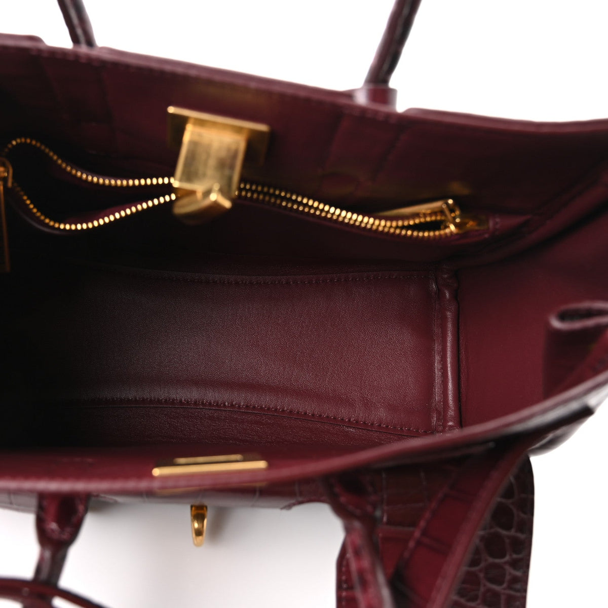 Calfskin Crocodile Embossed Mini Bel Air Carry All Bag Dark Burgundy