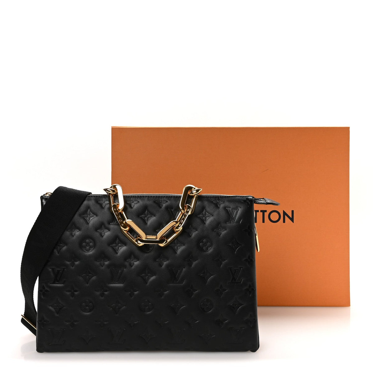 Lambskin Embossed Monogram Coussin MM Black
