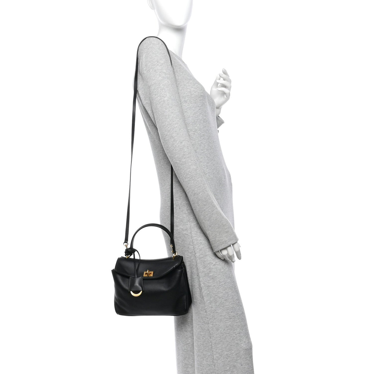 Natural Smooth Calfskin Mini Rodeo Top Handle Handbag Black