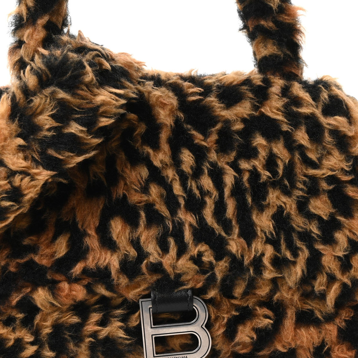 Fleece Leopard Print Small Hourglass Top Handle Bag Brown